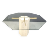 Vintage travertine and brass dining table by Artedi, 1970s