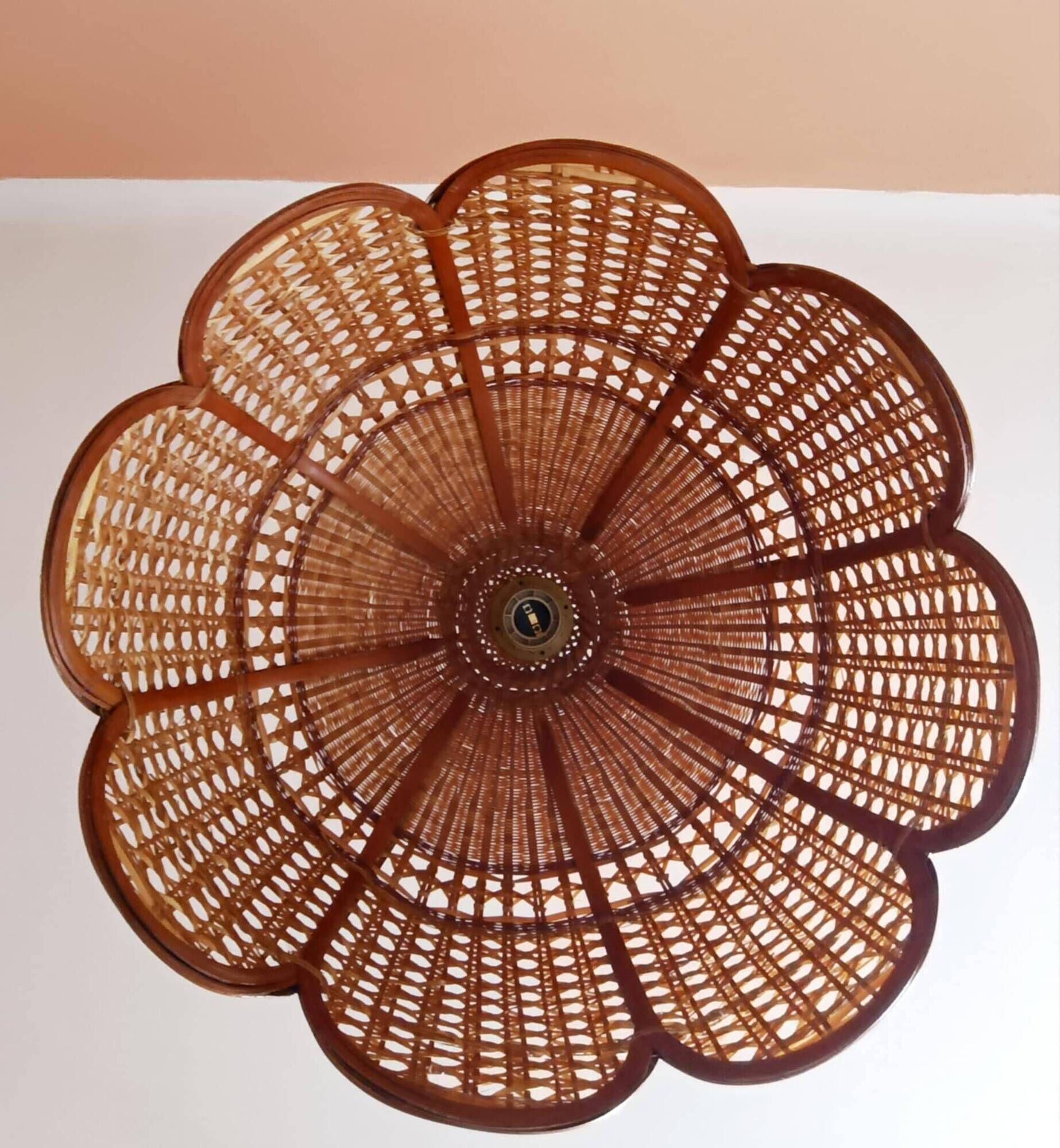 Large cane and rattan vintage bohemian suspension from the 1970s.