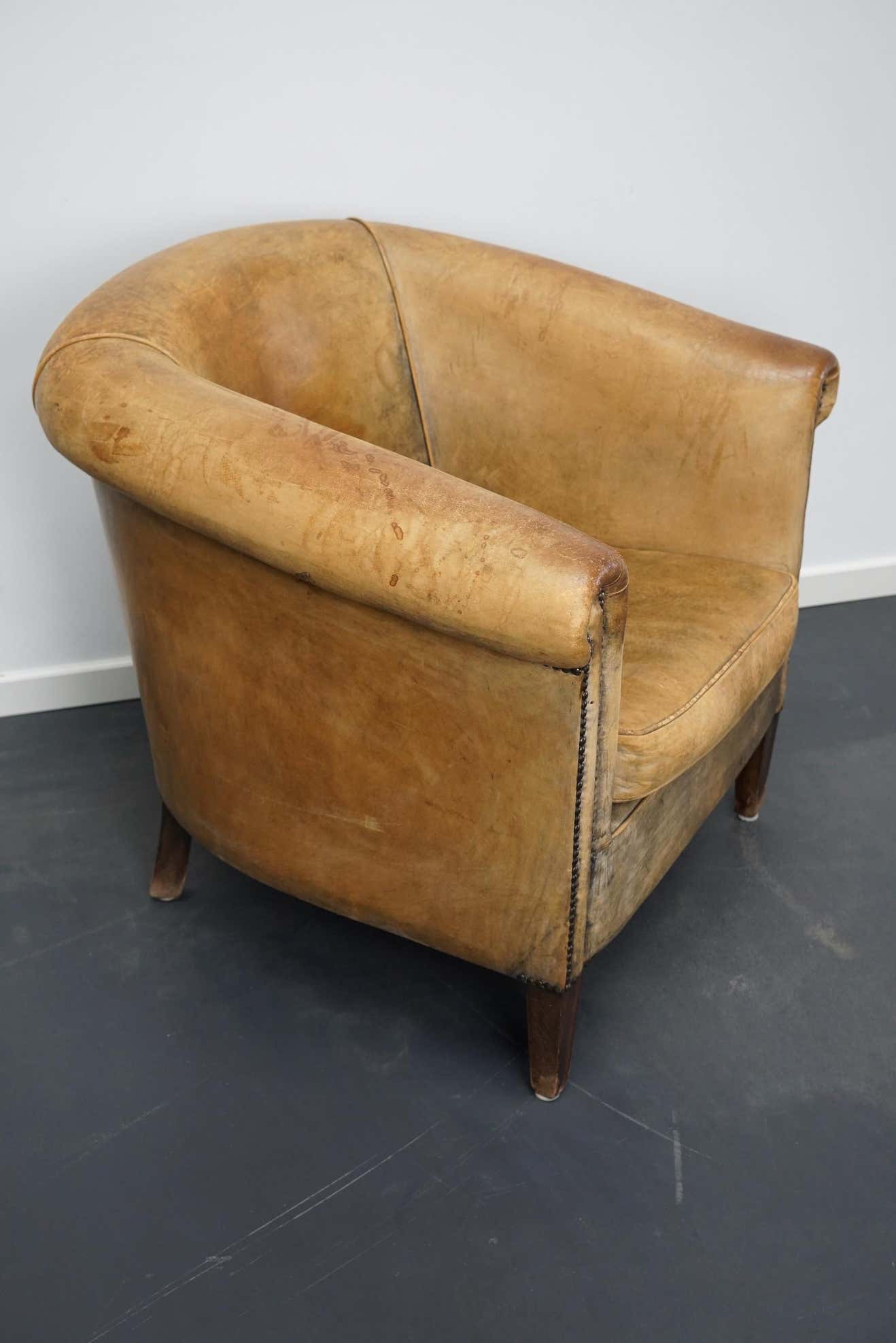 Vintage club chair in cognac-coloured leather Netherlands