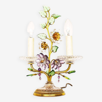 Incredible large gilt and crystal Floral table lamp by Palwa