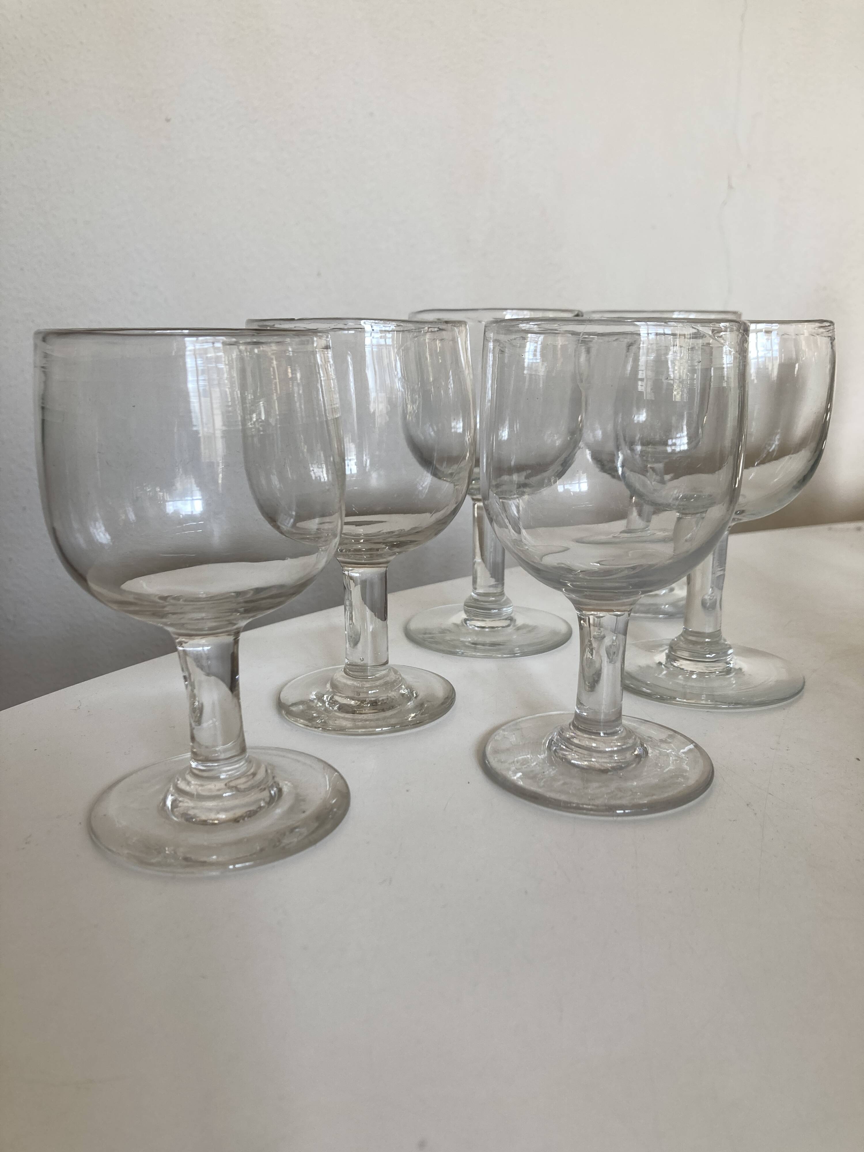 Set de 6 verres tulipe comptoir de bistrot  1950 en verre irrégulier