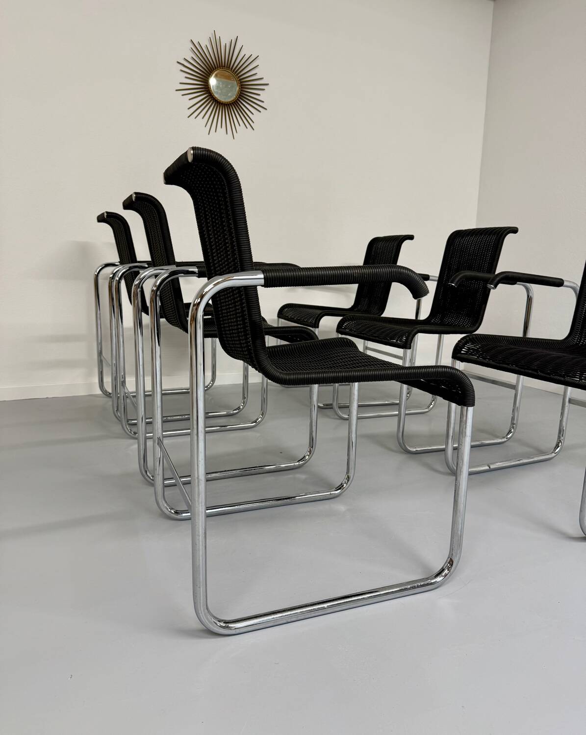 6 black tubular chairs design by Axel Bruchhäuser model D20 bauhaus