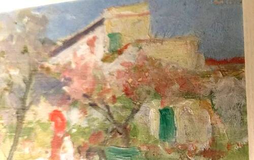 Landscape Painting Oil on Panel Early 1900s Italy Antique Painting