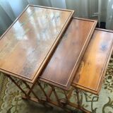 Set of 3 old nesting tables in blond wood
