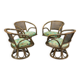 1980s Set of Four Rattan Armchairs with Fabric Pillows