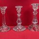 Set of 3 different candle holders, molded glass, very trendy 20 to 22 cm