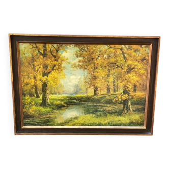 Robert Wood oil painting on canvas forest undergrowth 100x70cm