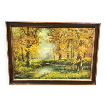Tableau peinture huile sur toile Robert Wood forêt sous bois 100x70cm