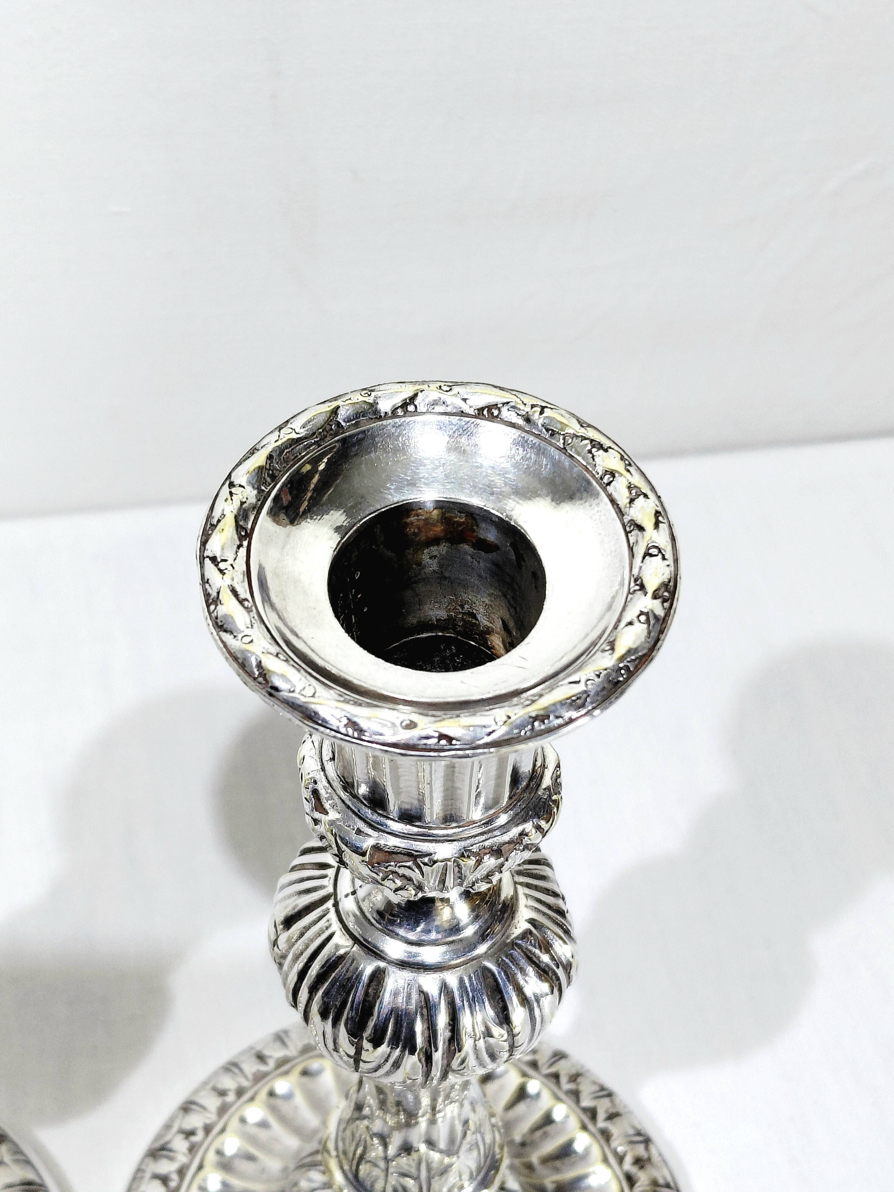 PAIR OF SILVERED BRONZE CANDLESTICKS