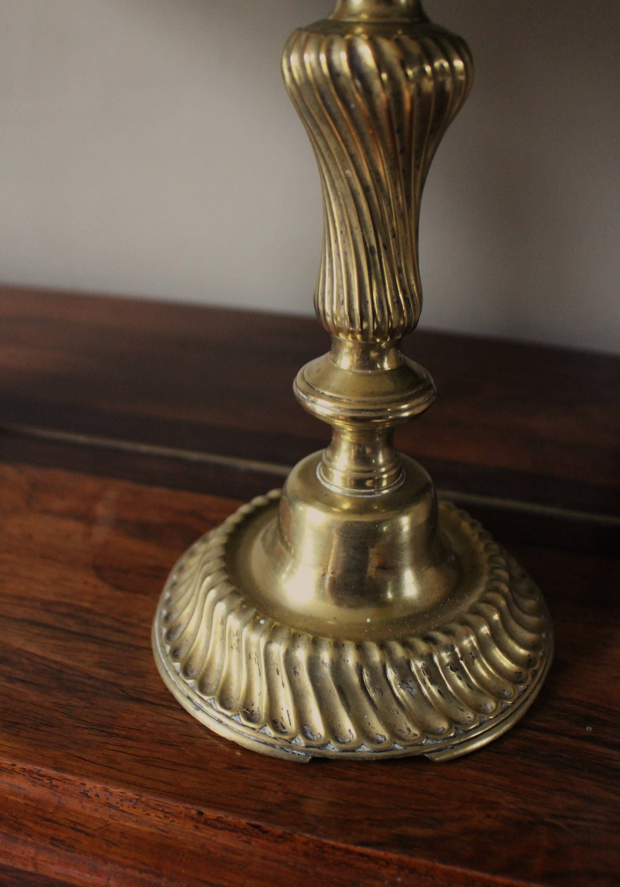 Large twisted brass torch candle holder