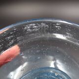 Candlestick or photophore in sky blue bulled glass, signed Biot