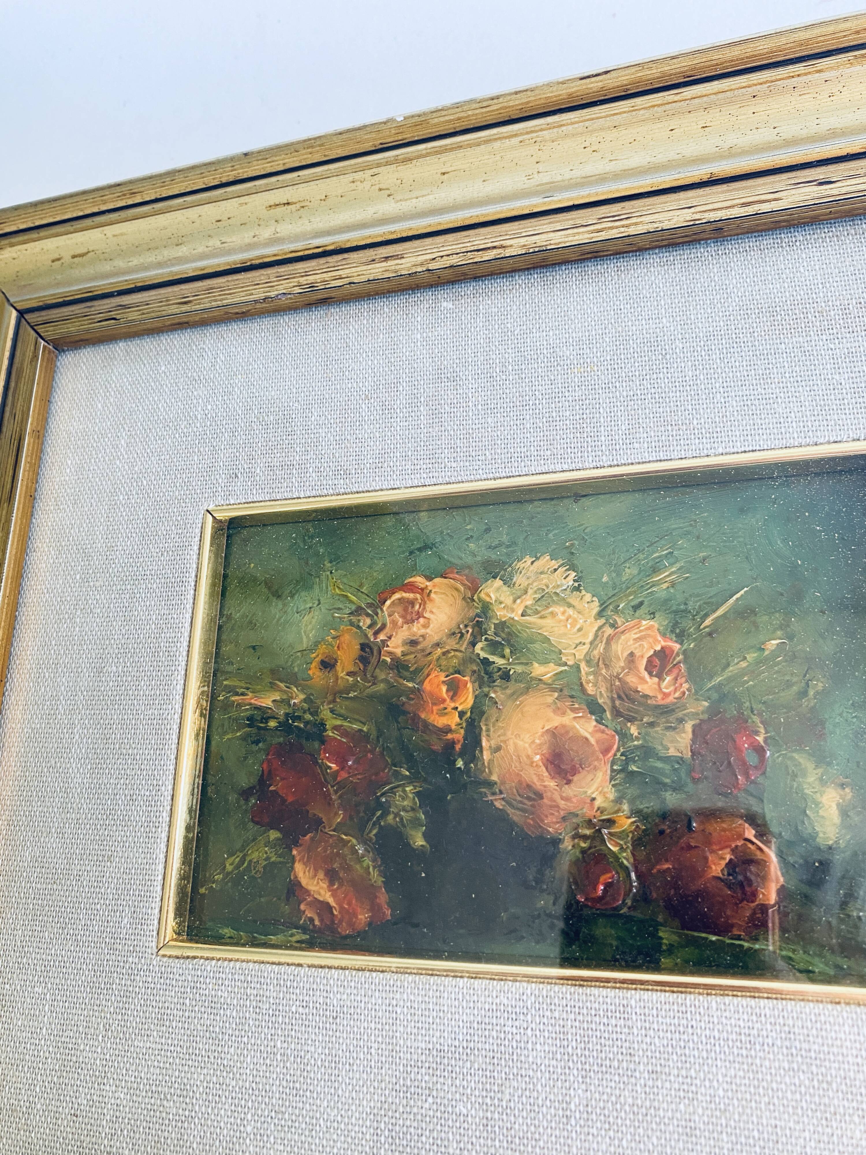 Still life oil, glazed wooden frame