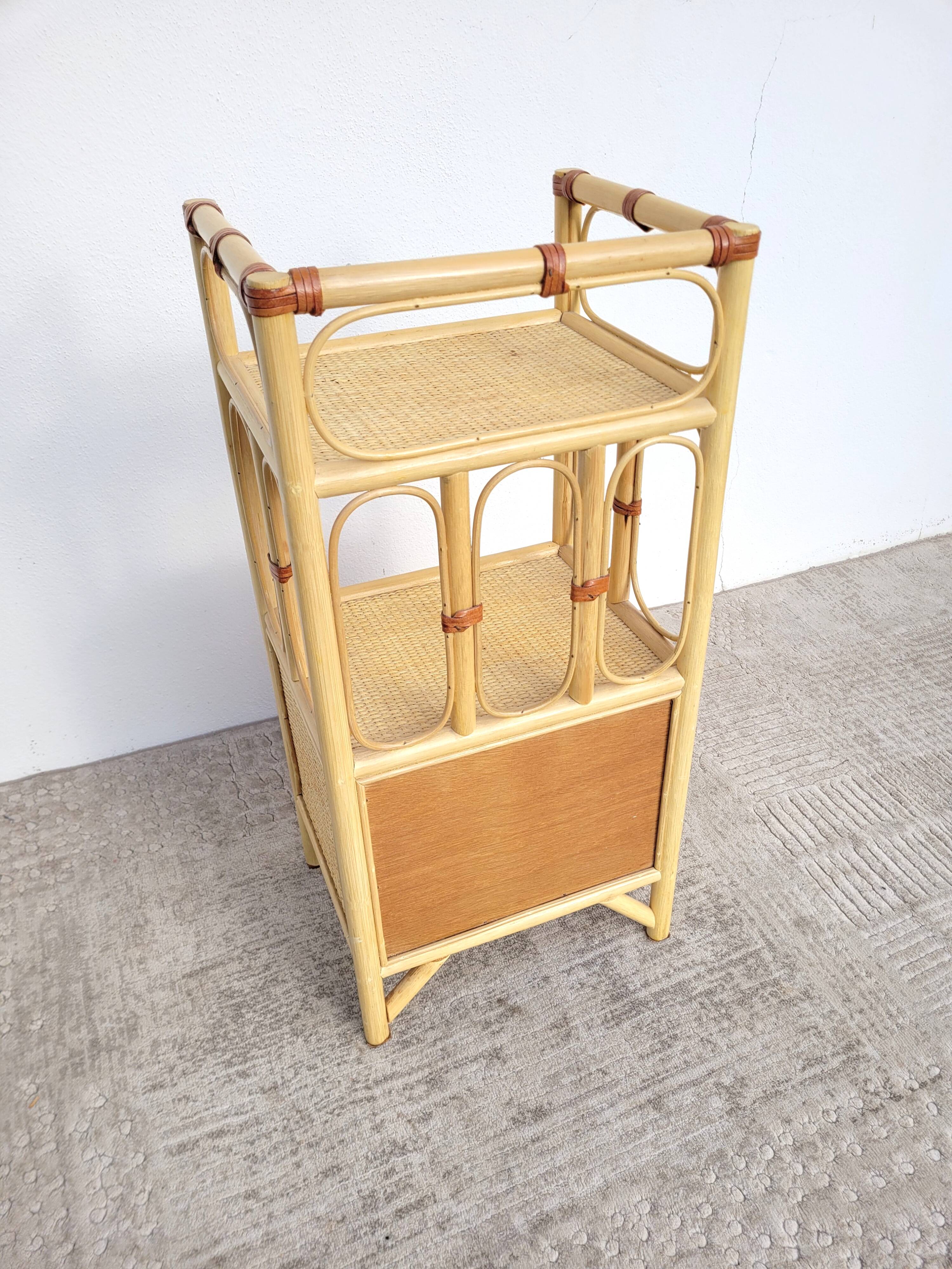 Small vintage rattan shelf bedside table