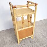 Small vintage rattan shelf bedside table