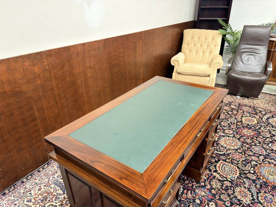 Classic English Desk with Green Leather