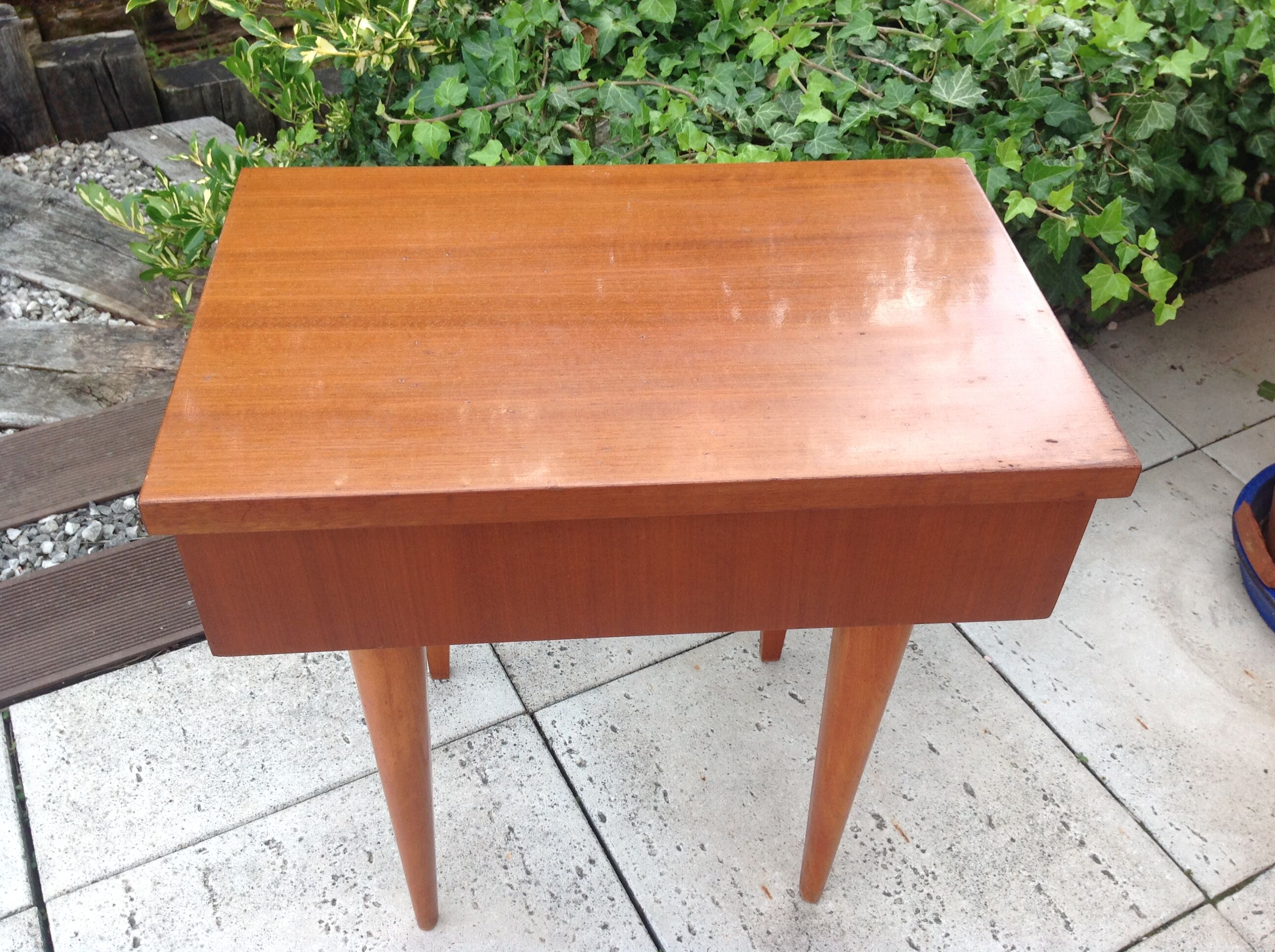 Varnished wooden bedside table Scandinavian style / vintage 60s-70s