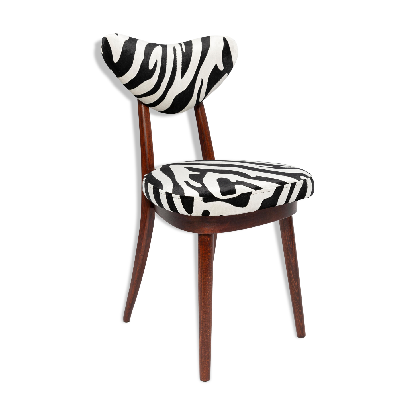 Heart-shaped chair with black and white zebra pattern, Poland, 1960s