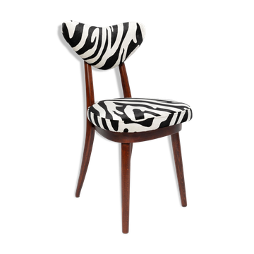 Heart-shaped chair with black and white zebra pattern, Poland, 1960s