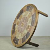 Vintage round coffee table with ceramic tiles by Danish artist TUE POULSEN,