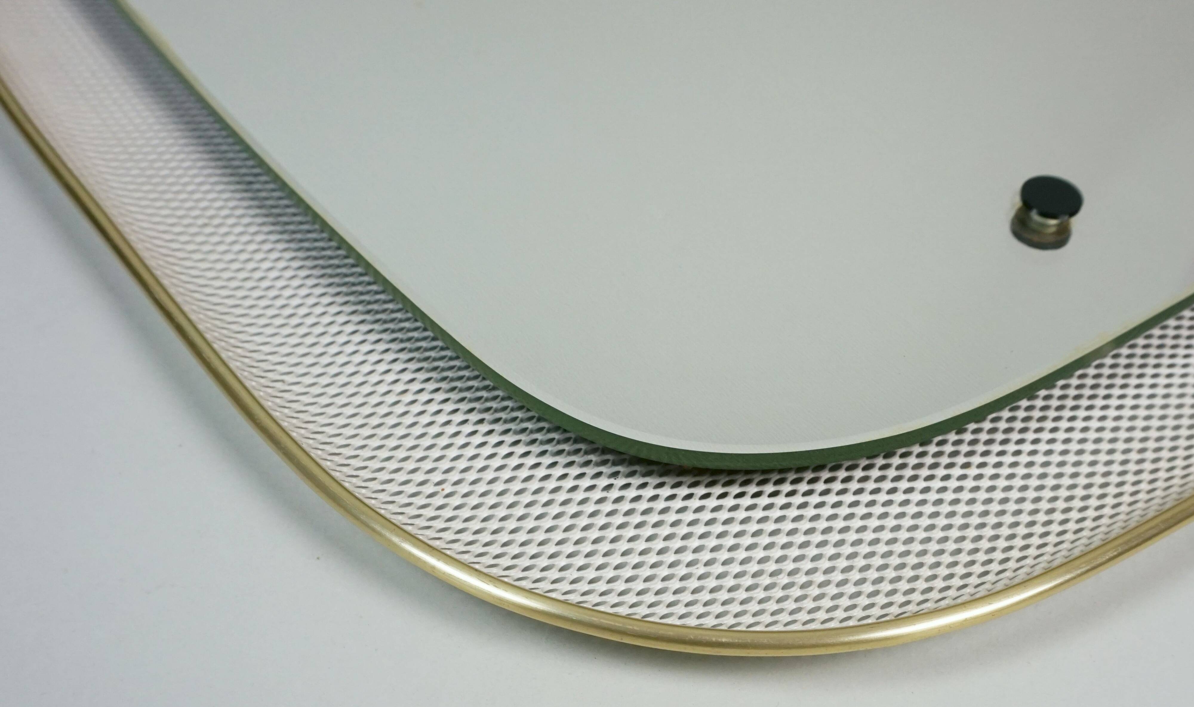 beautiful 1950's mid century modern WALL MIRROR wire mesh frame and brass