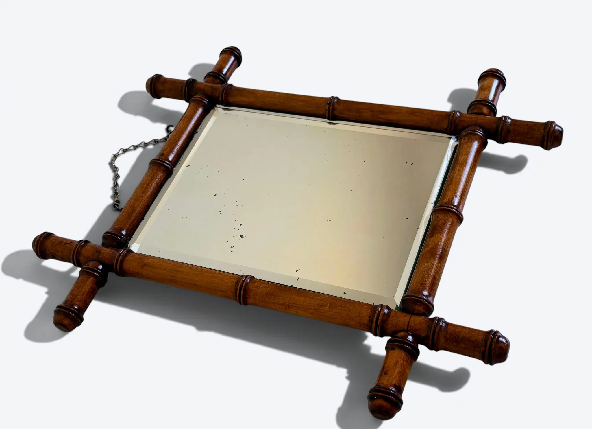 Antique Faux Bamboo Mirror, Bevelled Glass, France, c.1900, Original Patina