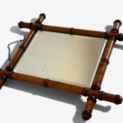 Antique Faux Bamboo Mirror, Bevelled Glass, France, c.1900, Original Patina