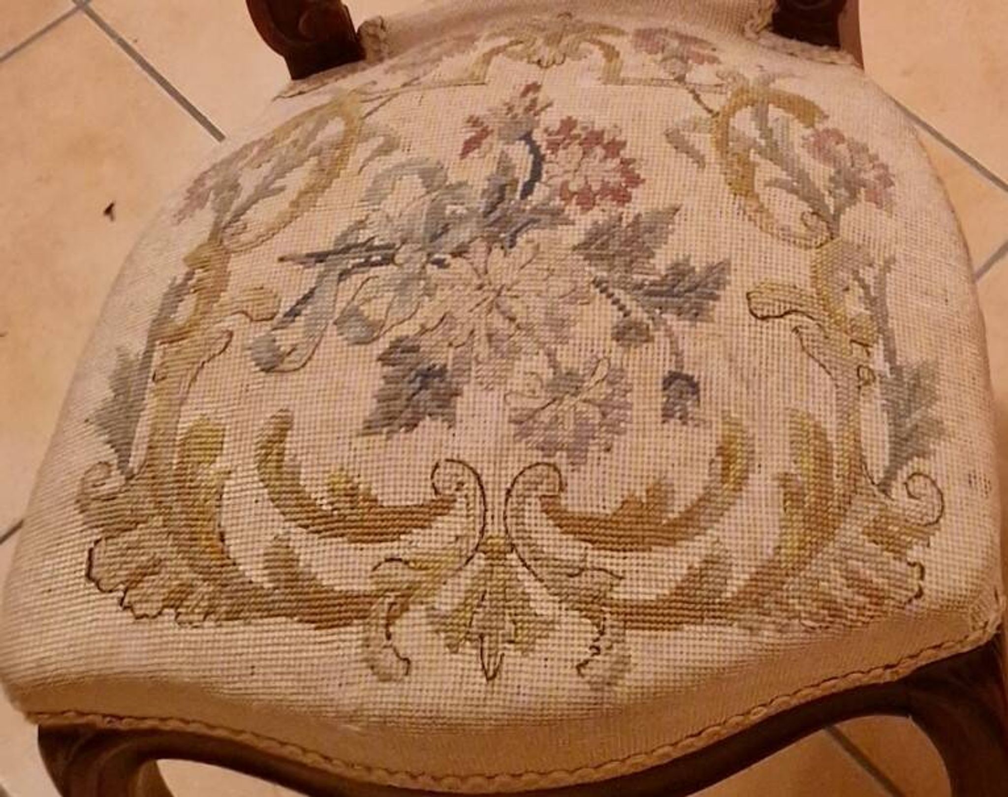 Pair of Louis XV chairs – carved wood & antique upholstery – late 19th century
