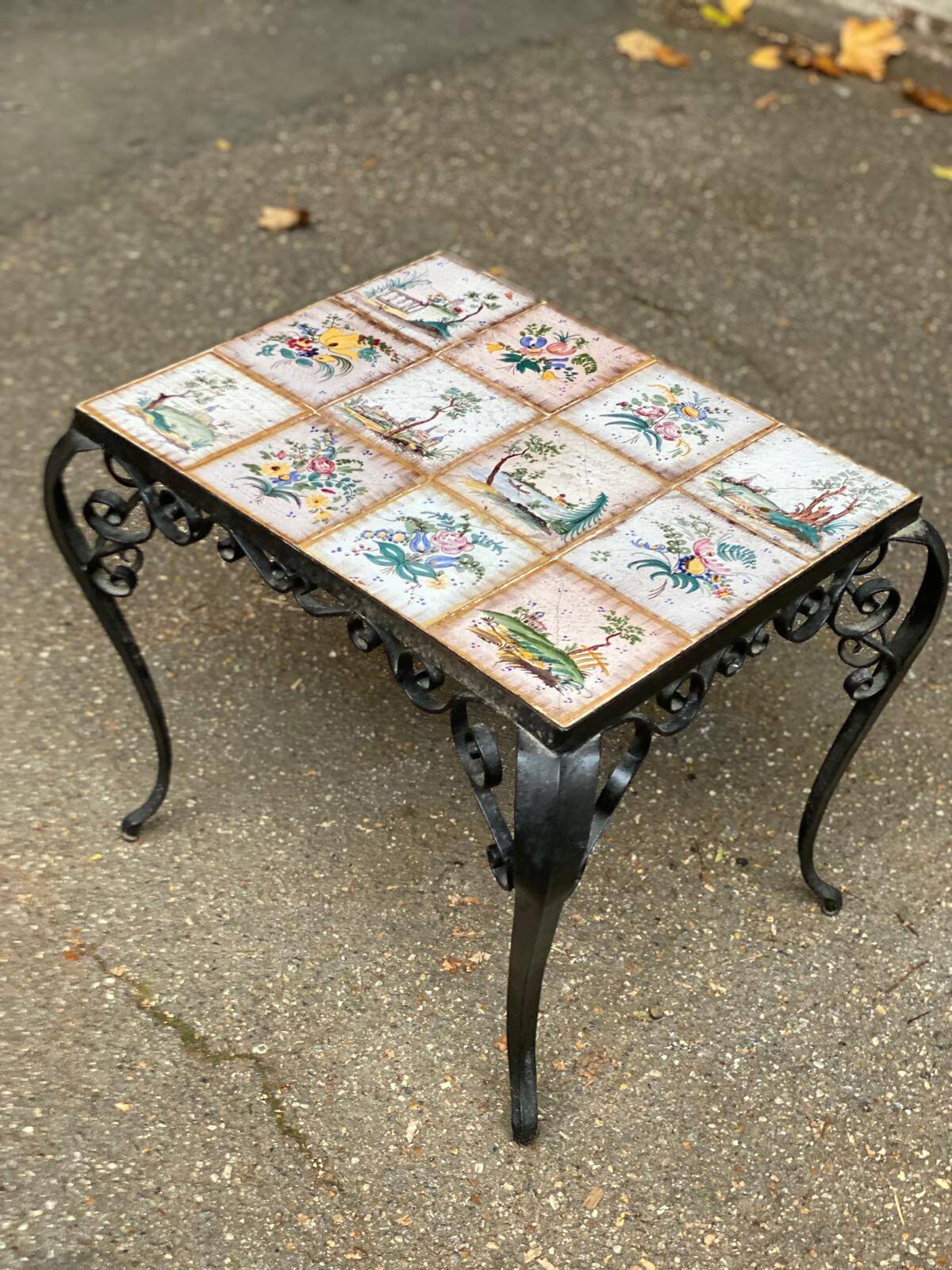 1960s ceramic coffee table, black and beige steel