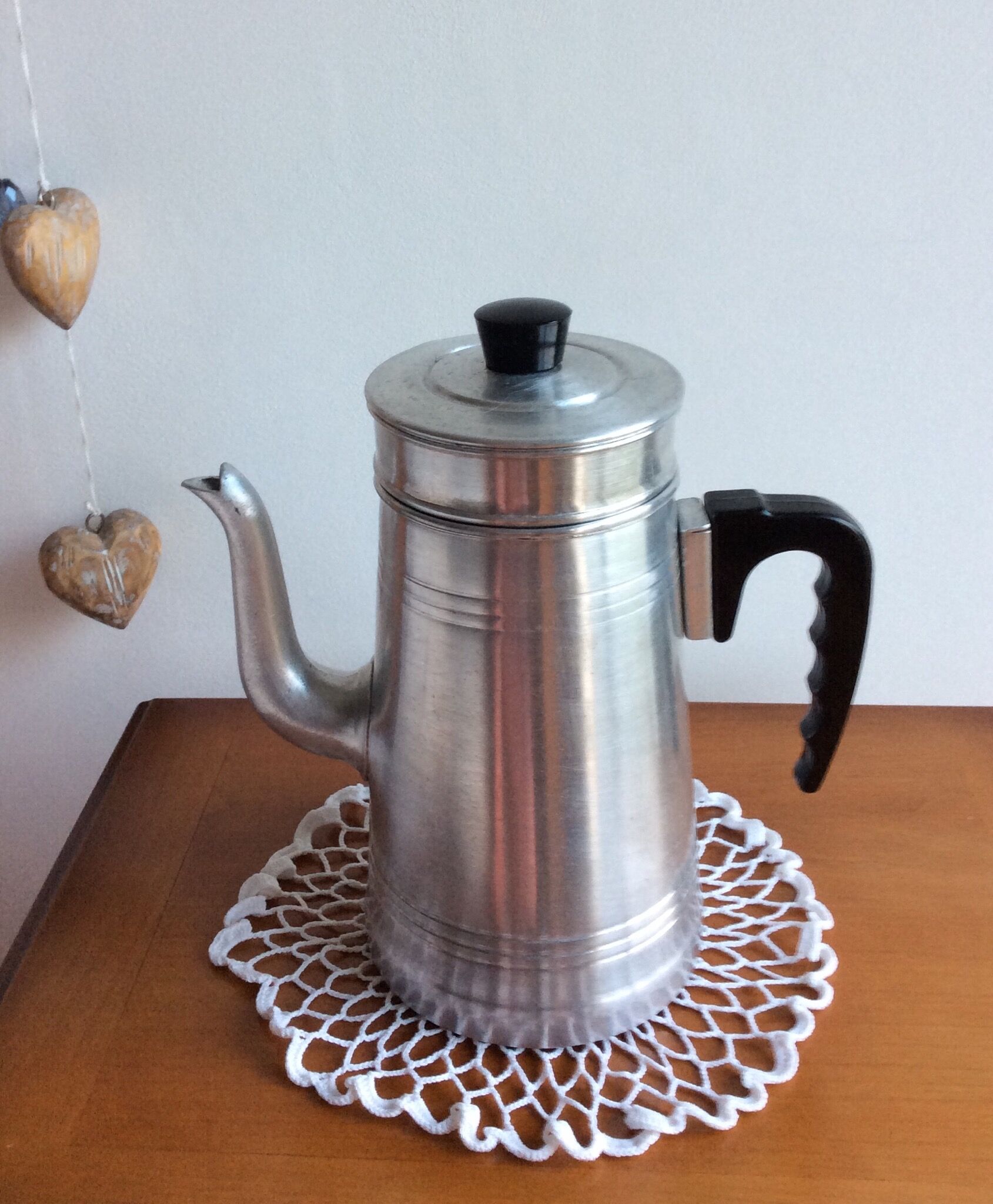 Old complete aluminum coffee maker le trèfle bakelite handle