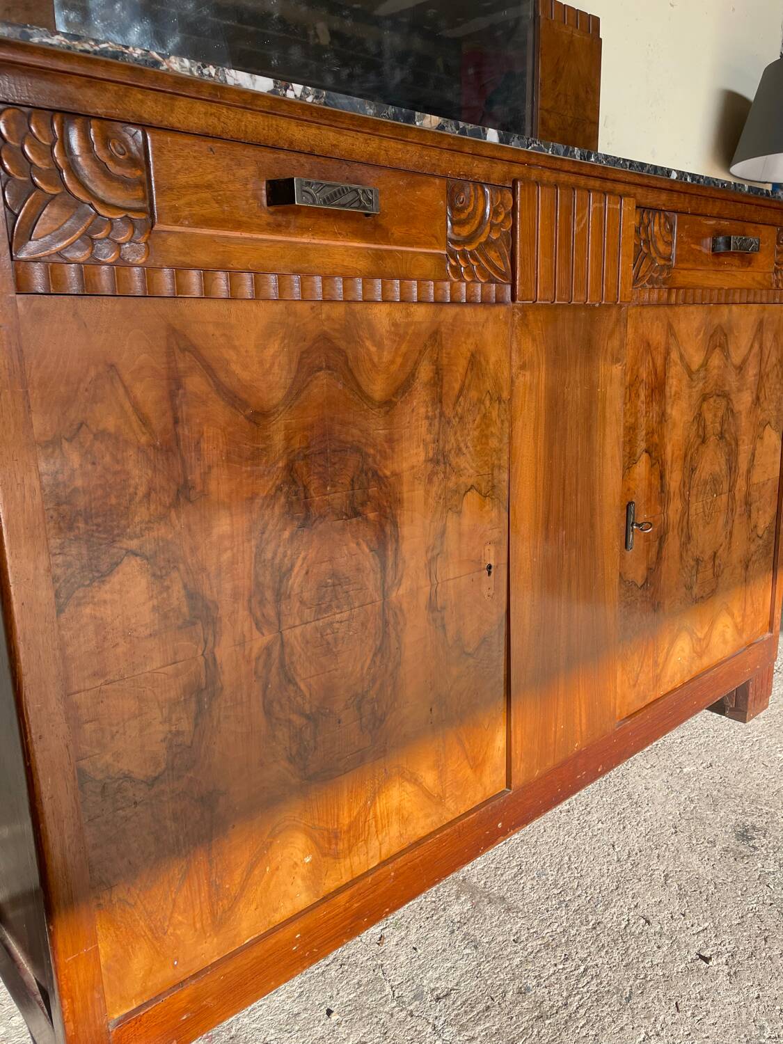 Vintage marble sideboard with mirror from the 1930s
