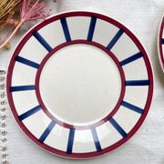 5 Small Vintage French Plates Terre de Fer HBCM Béarn blue and red stripes