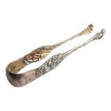 Art Nouveau sugar tongs in solid silver and vermeil