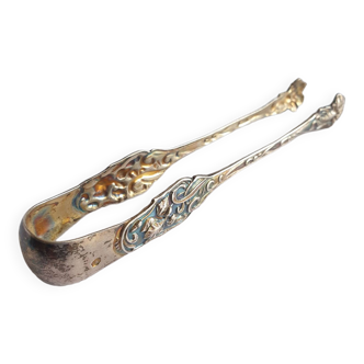 Art Nouveau sugar tongs in solid silver and vermeil