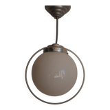 Opaline sphere and metal circle chandelier