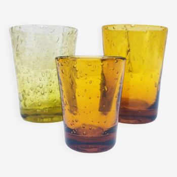 Trio de Verres verre soufflé verrerie Biot vintage