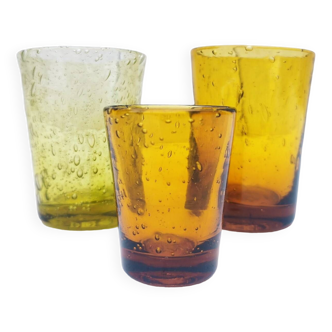 Trio de Verres verre soufflé verrerie Biot vintage