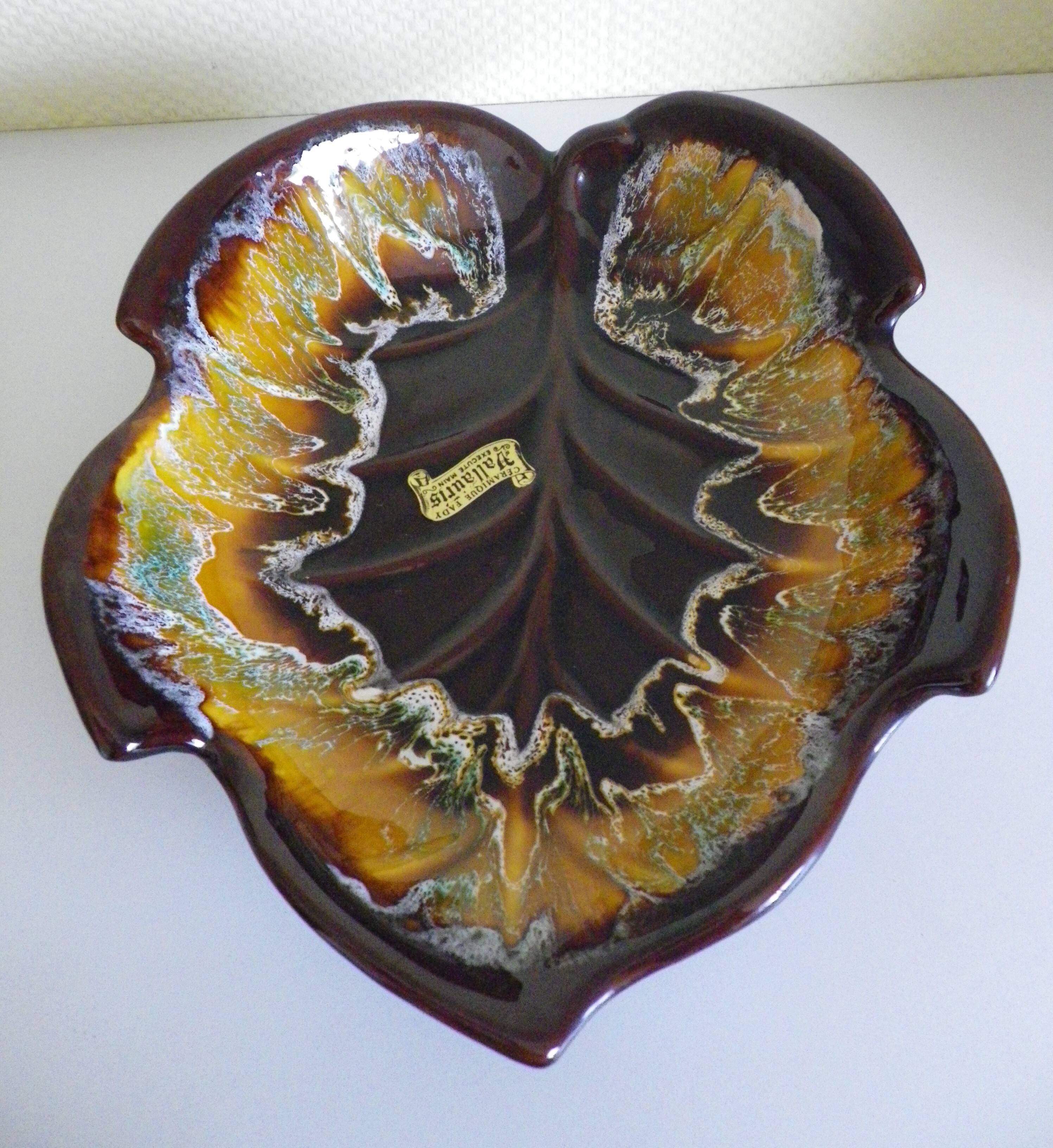 Vallauris dish, hand-made ceramic, leaf shape