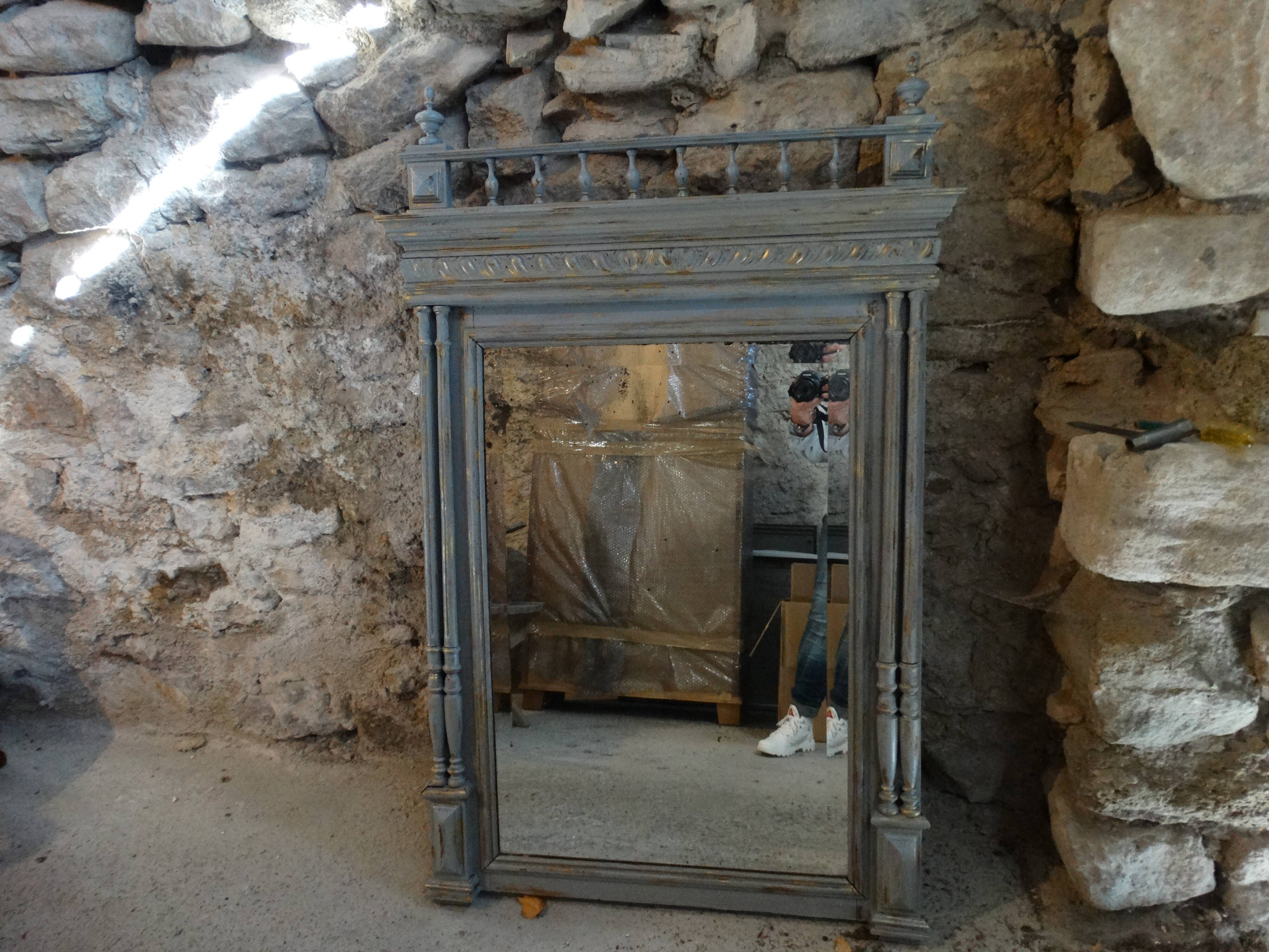 Large mirror style Henry II- shabby makeover chic- light gray and gold 86X129cm