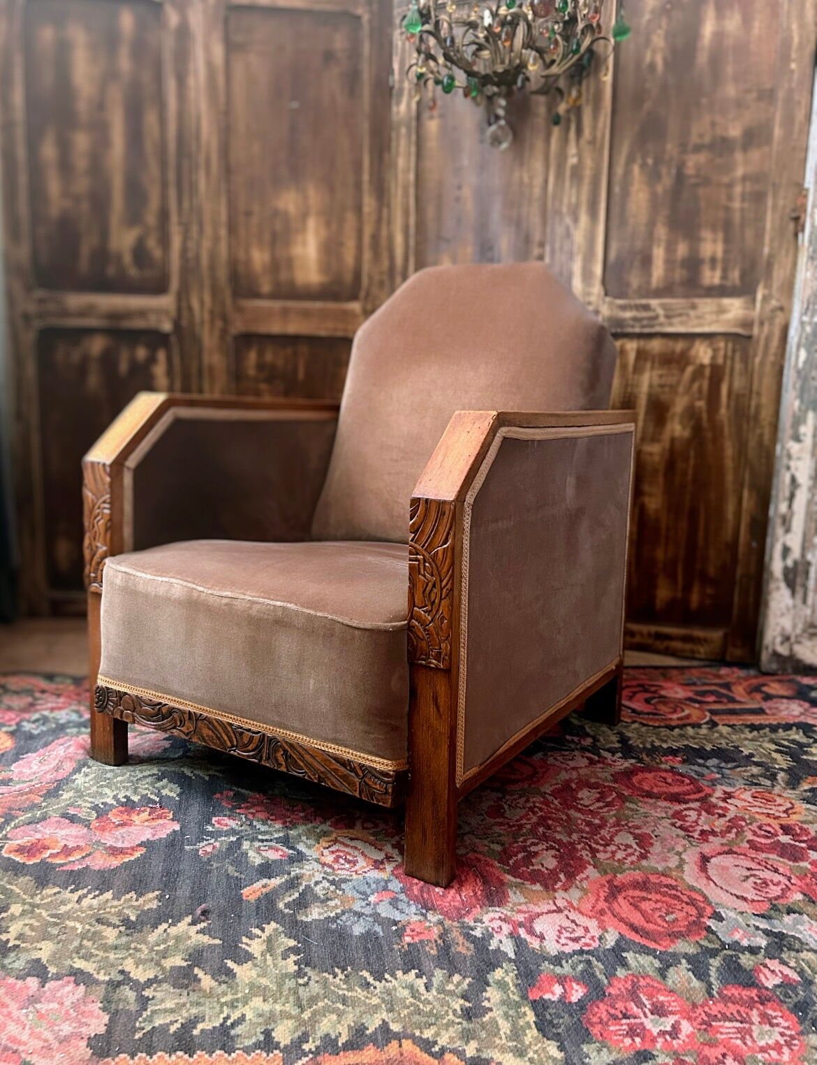 Pair of Art Deco club armchairs, renovated
