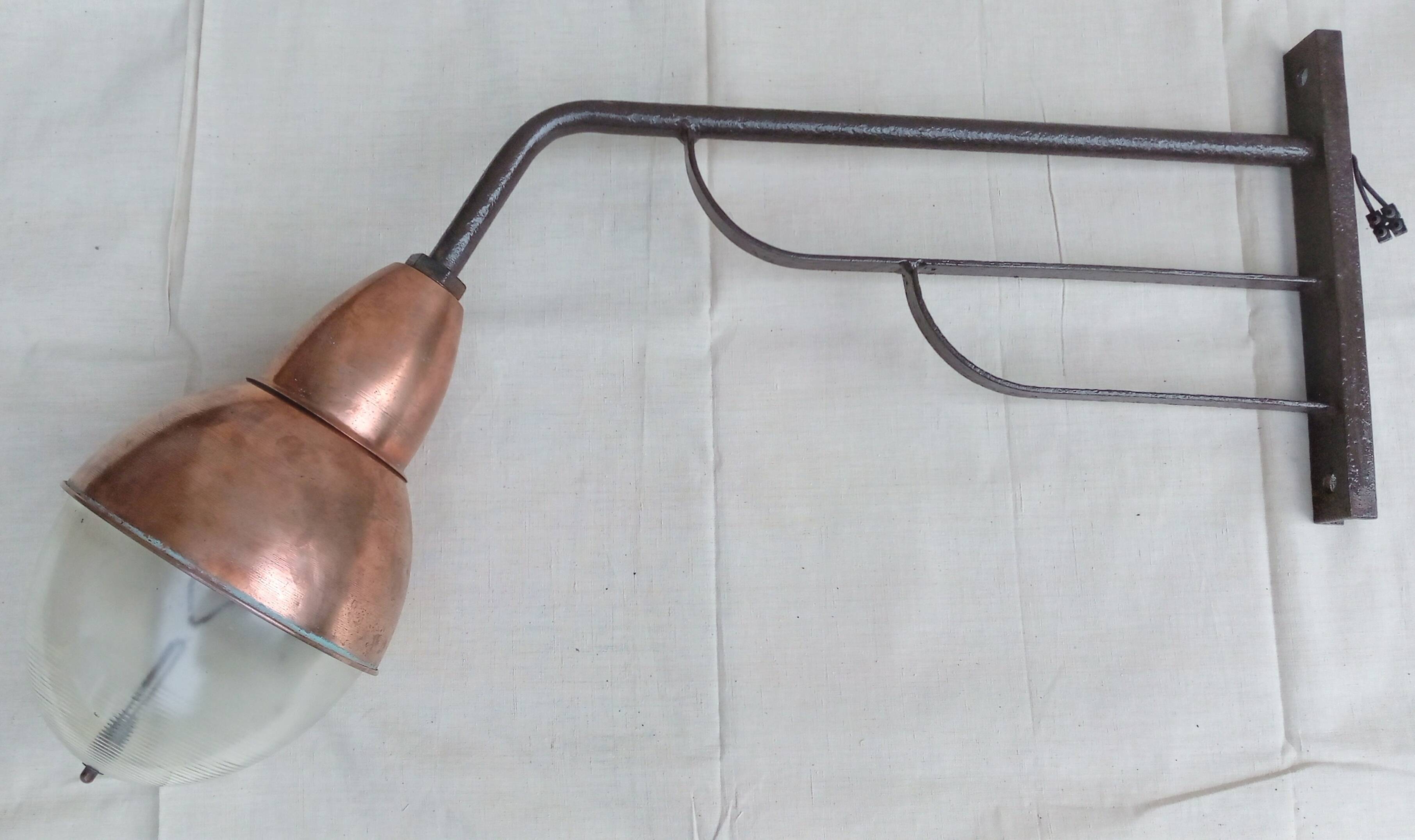 Street light, gallows, industrial wall light in copper from the 1930s