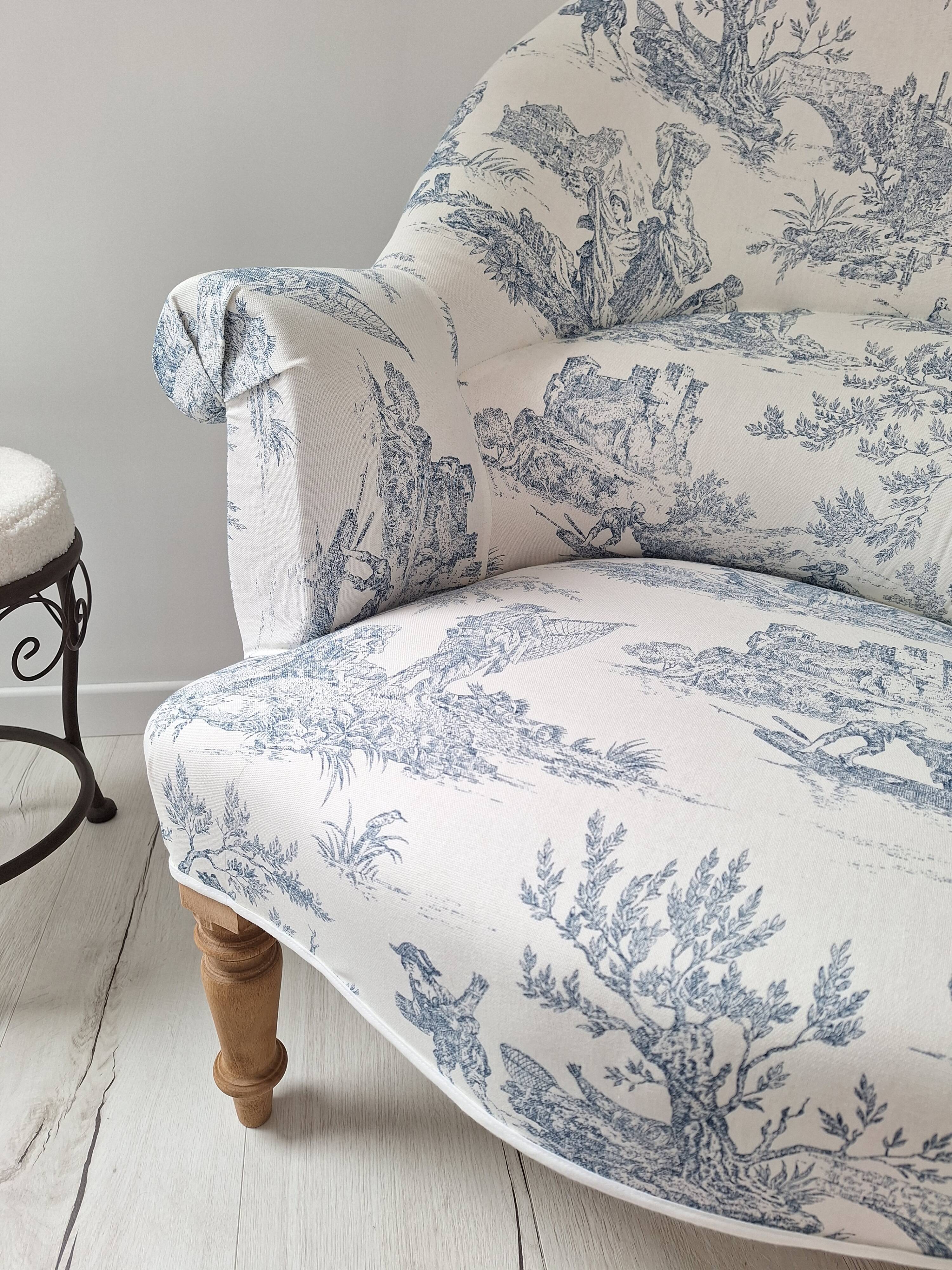 Blue toile de jouy toad armchair