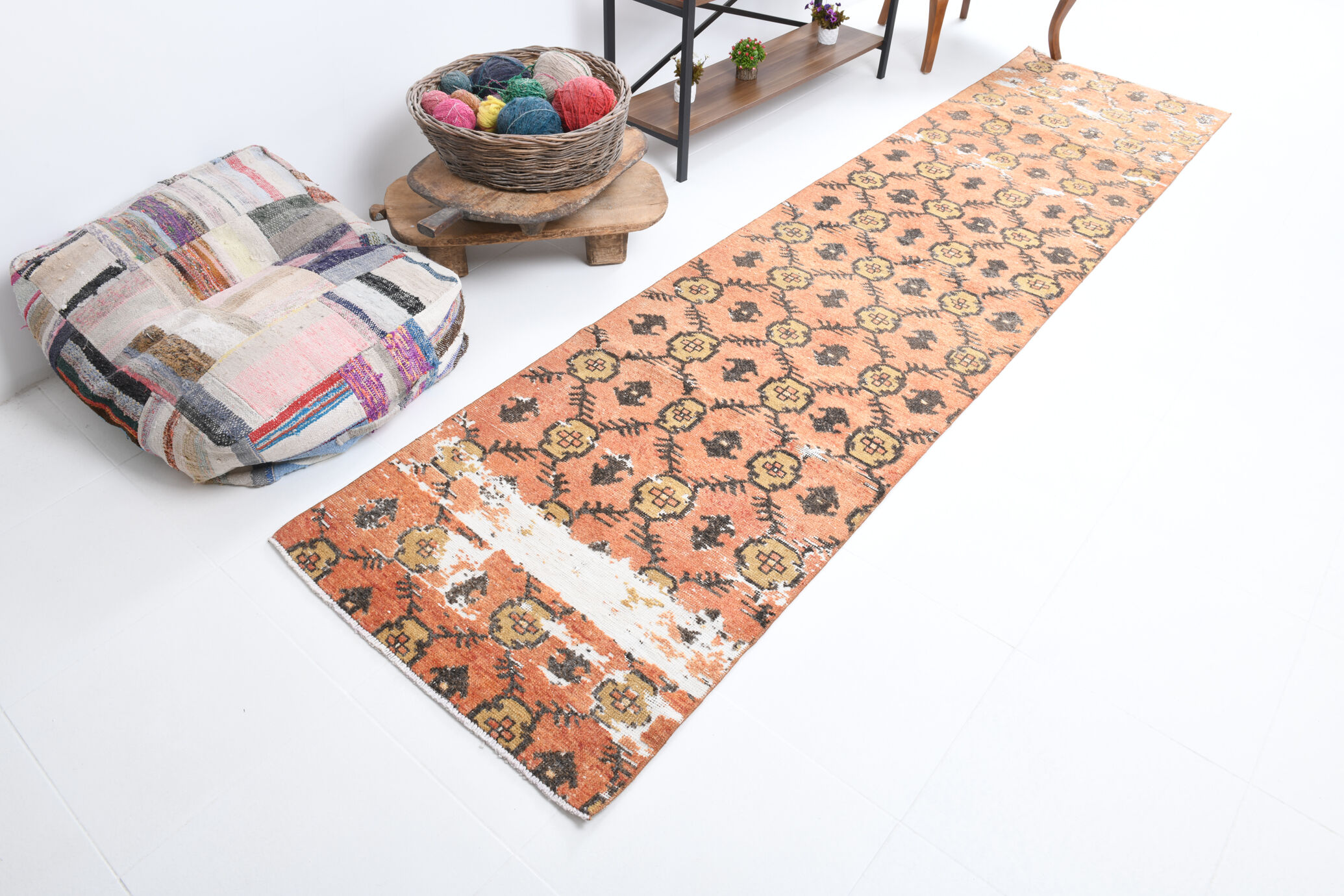 Geometric pattern turkish runner rug 350x85cm