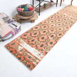 Geometric pattern turkish runner rug 350x85cm