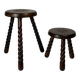 Pair of 2 midcentury brutalist modernist wood turned stools, ca 1950s