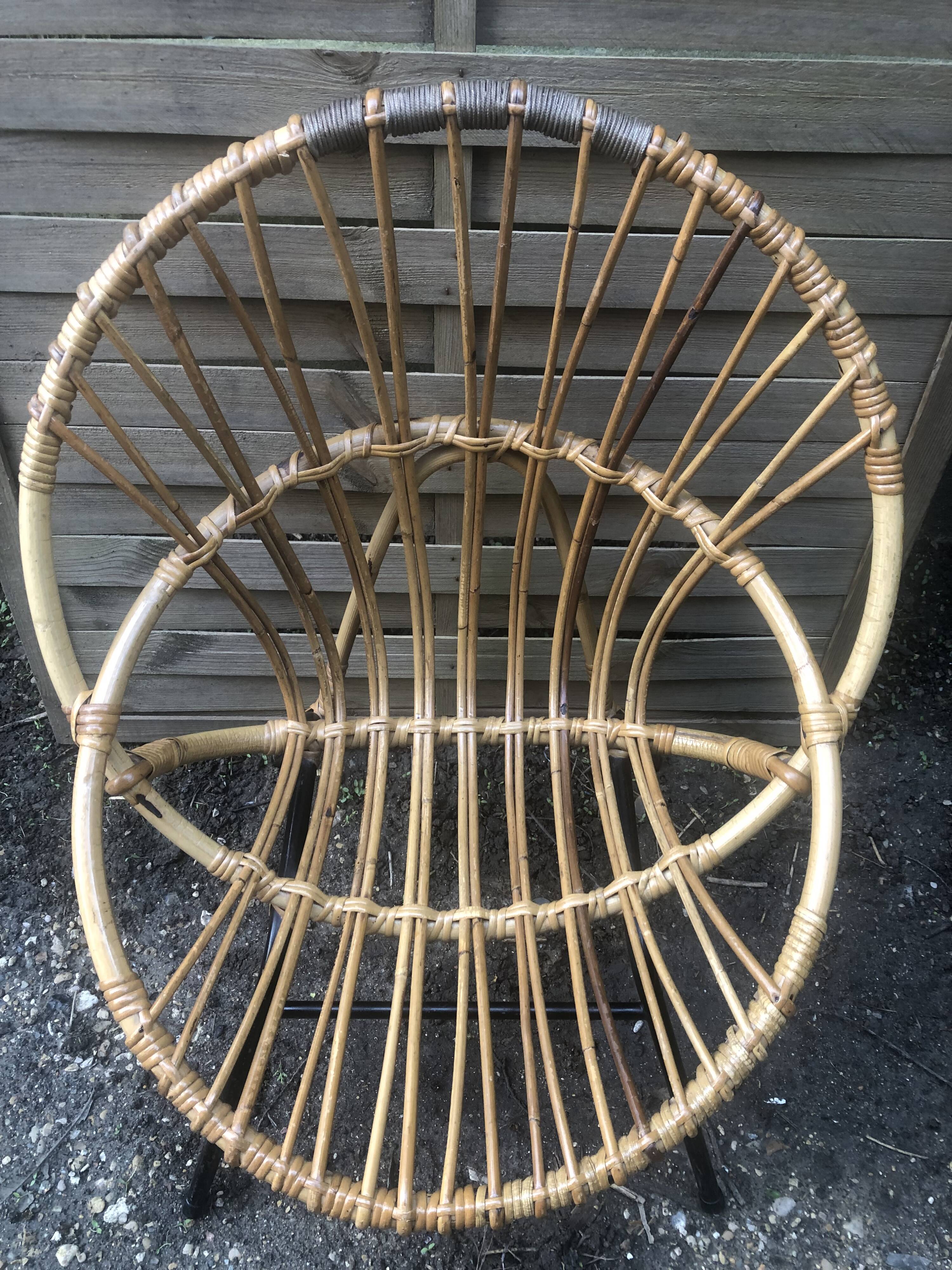 Vintage bamboo rattan shell armchair from the 60s