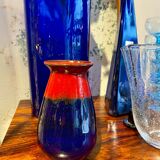 Vase en céramique Jasba West Germany rouge et bleu, années 60