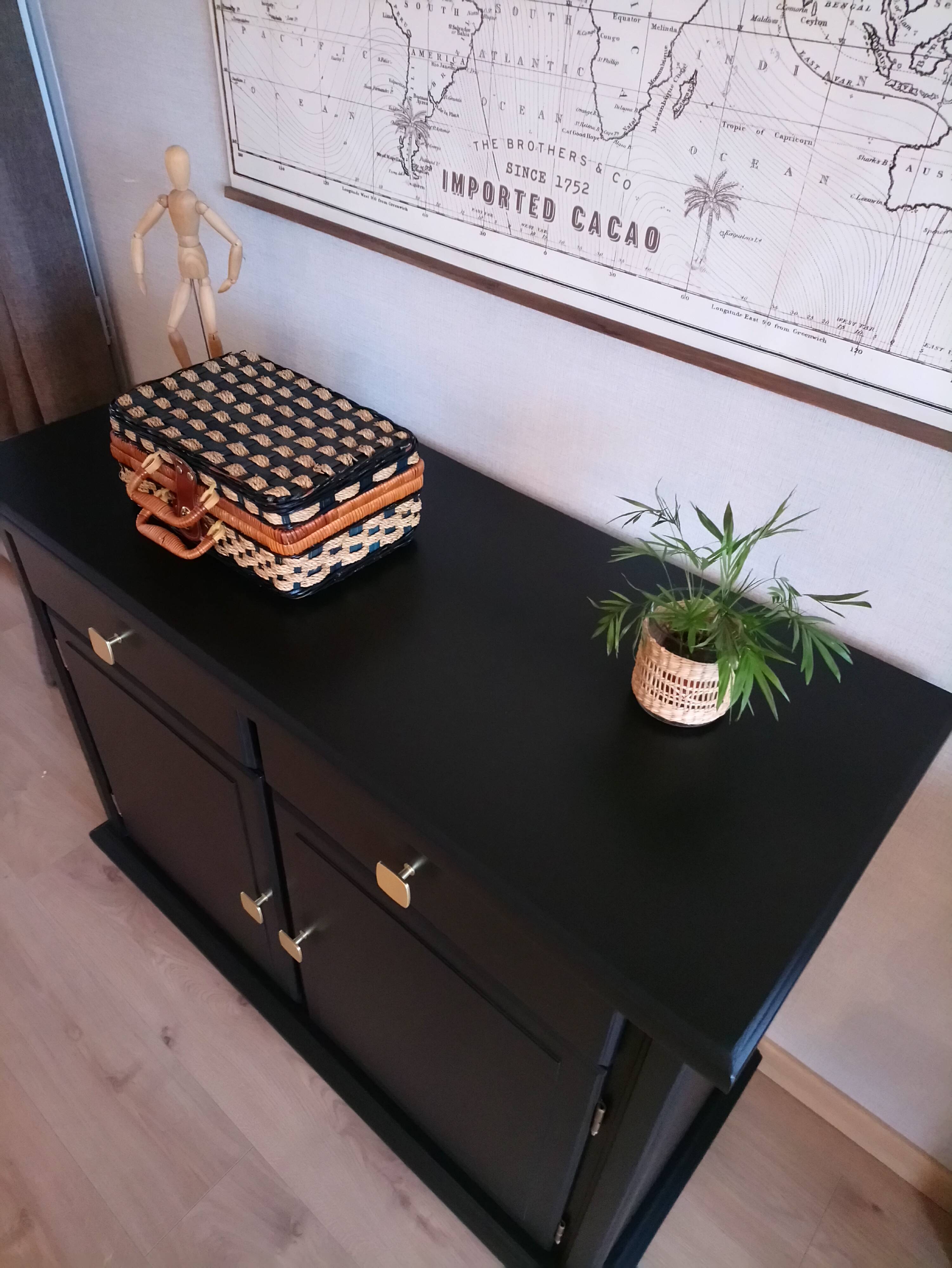 Solid black satin wooden buffet