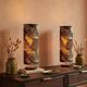 Lampe tube socle bois et tissu wax boho-ethnique