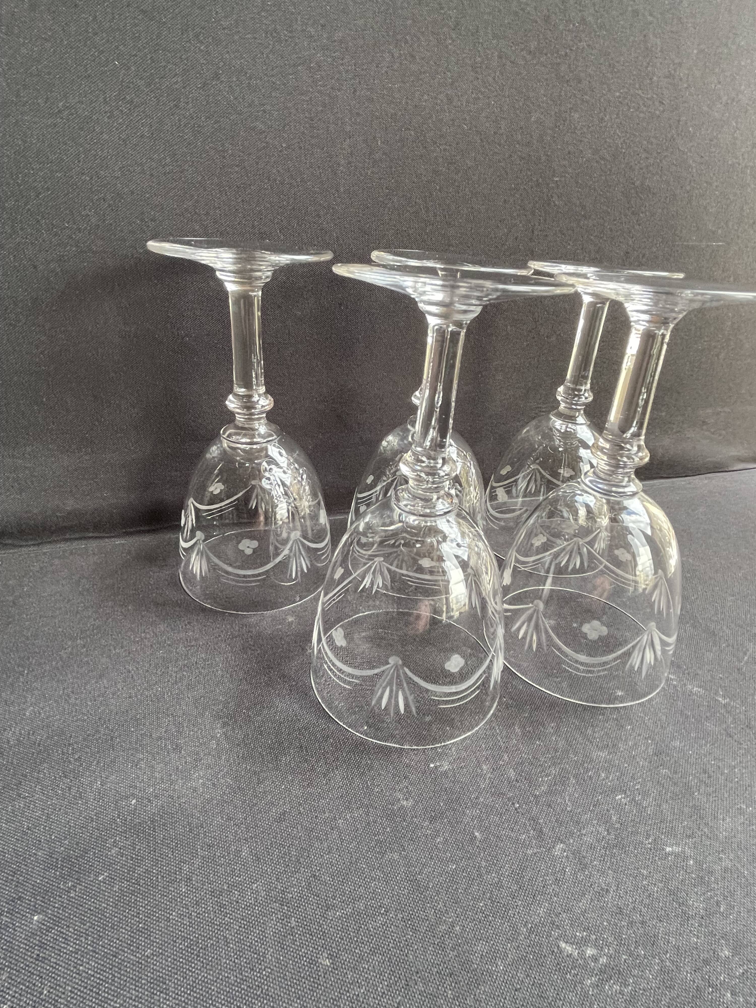 5 Blown, cut and engraved crystal water glasses