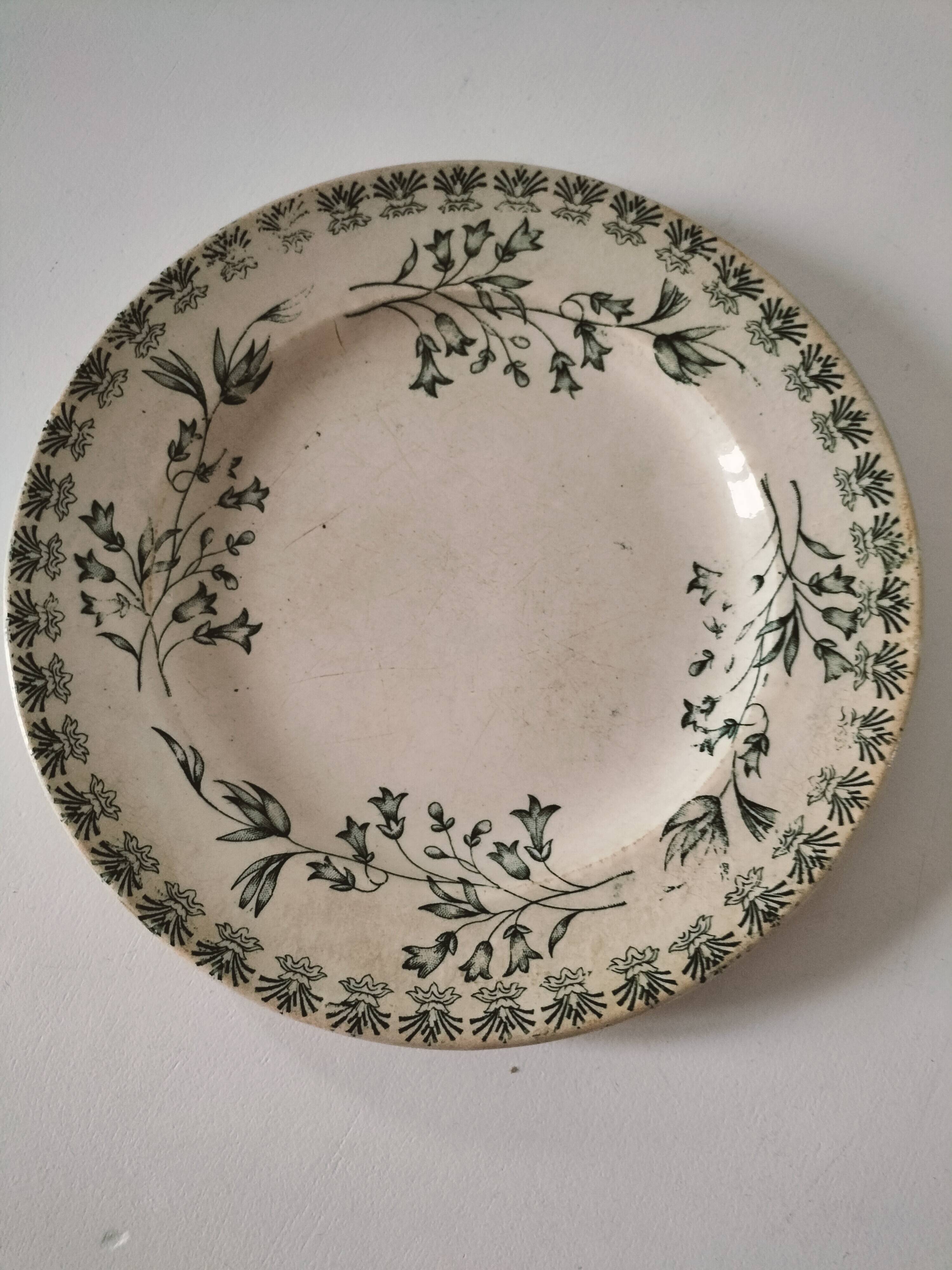 Antique ironstone plate with green floral decoration, circa 1900